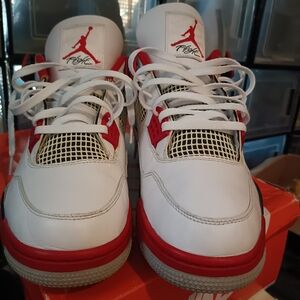 Men Air Jordan Retro 4 White and Red Sneakers